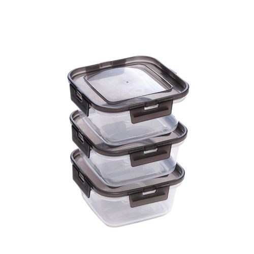 Set 3 Pzs Tupper Plasticos 1200 Ml Cuadrado Tapa A