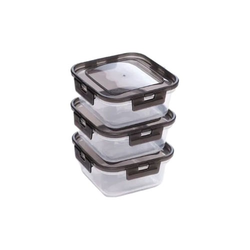 Set 3 Pzs Tupper Plasticos 700 Ml Cuadrado Tapa Az