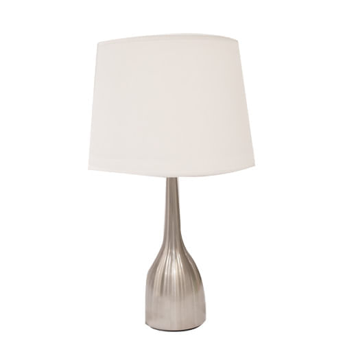 Lampara Mesa Base Ancha Silver C Pantalla Blanca