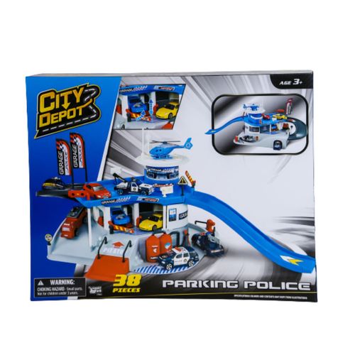 Policia Garaje 38Pcs Con 3 Vehiuclos
