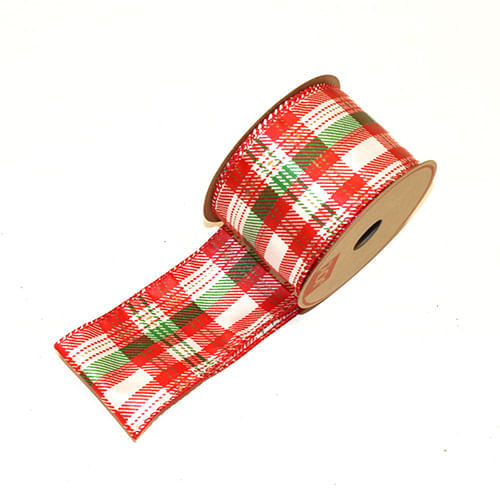 Cinta Ivory Satin Wred Y Green Plaid Ribbon