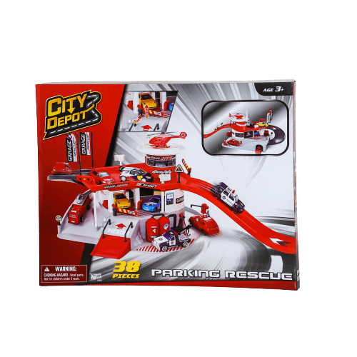 Estacion Bomberos Garaje 38Pcs Con 3 Vehiculos