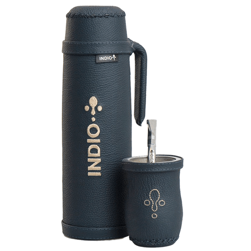 Termo Mate Acro Inox Forrado En Cuero Guampa Y Bombilla
