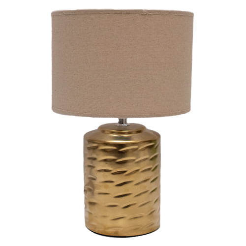 Lampara Mesa Med Dorado Martillado C Pantalla Beige