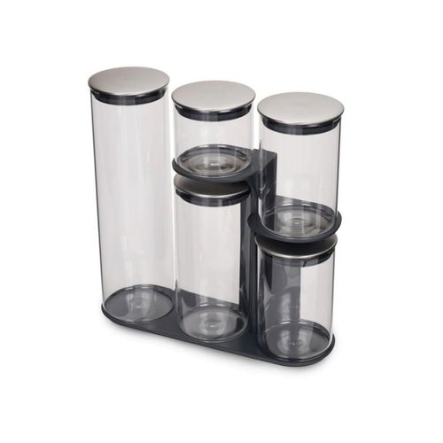 Juego De 5 Recipientes De Vidrio Con Tapa Inox