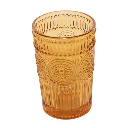 Vaso Vidrio Labrado    12.7X8.2Cm Soles Naranja