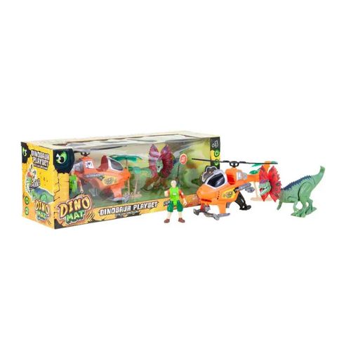 Set Dinosaurio 1 Helicoptero 1 Figuras Y Accesorios