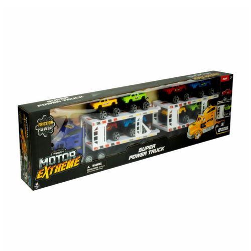 Set 1 Camion Friccion Con 8 Autos Azul Blue