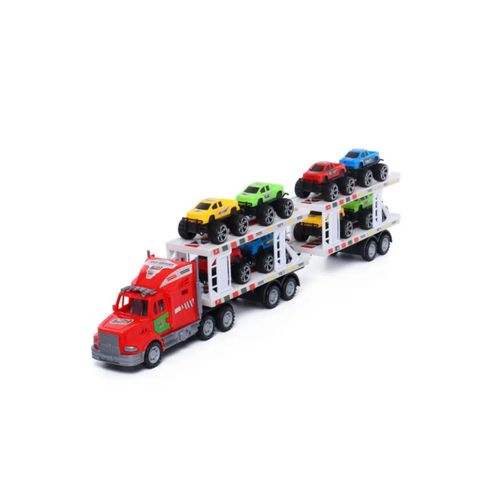 Set 1 Camion Friccion Con 8 Autos Rojo Red