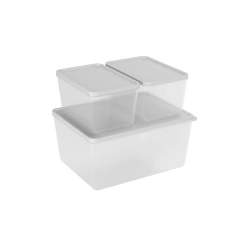 Juego 3Pzs Contenedors 600Ml Y 600Ml Y 2,20L De Plastico Basic Natural