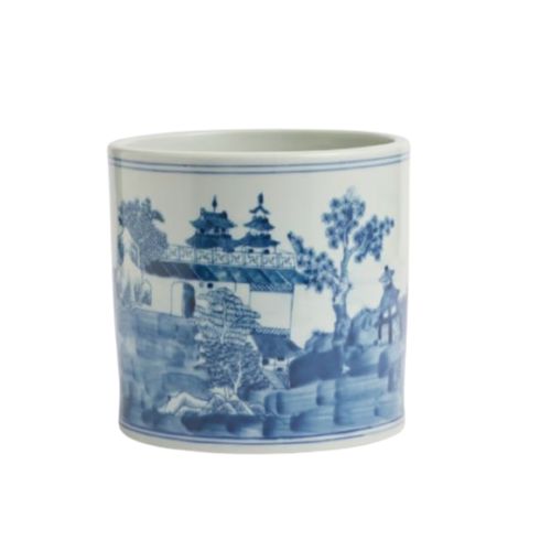 Maceta Pintada S  Azul Y Blanco