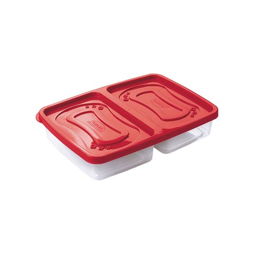Recipiente Clic Rectangular Con 2 Divisiones 1,1L Rojo