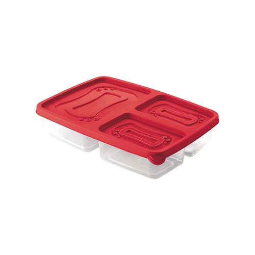 Recipiente Clic Rectangular Con 3 Divisiones 1L Rojo