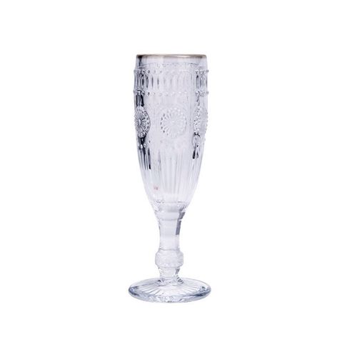 Copa Vidrio Labrado Champagne 20X7Cm Soles Borde Plateado