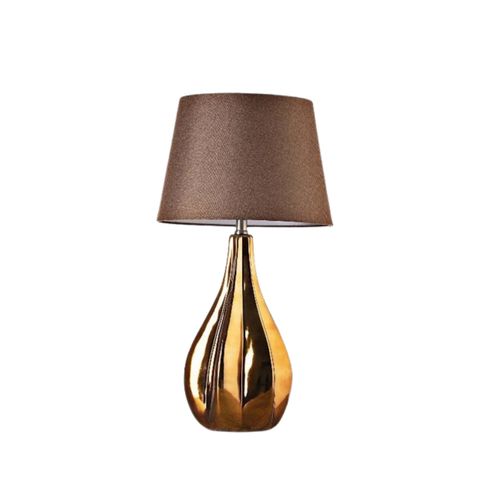 Lampara Mesa Base Bronce Pantalla Cafe