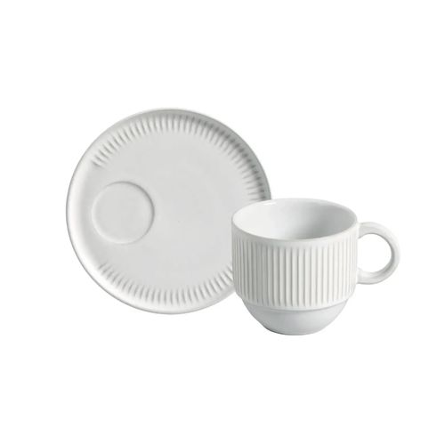 Taza De Té Apilable Con Plato Avant Garde Stoneware Linhas 230Ml New White
