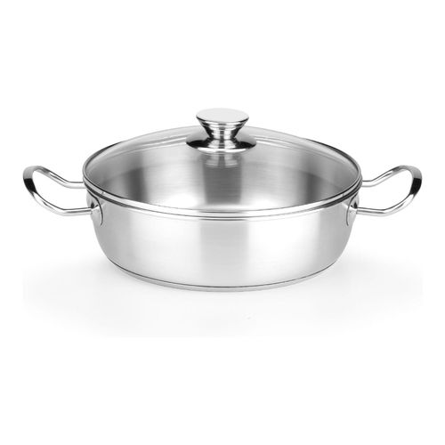Cacerola Acero Inox 26Cm 1,5L Tapa Vidrio Chef