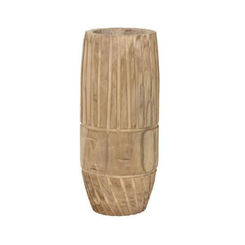 Macetero Madera Paulownia 32X32X69 Tallado Natural