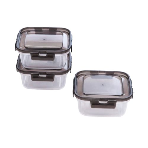 Set 3 Pzs Tupper Plasticos 350 Ml Cuadrado Tapa Az