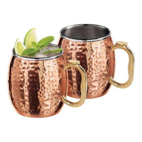 Set 2 Taza Mug Mule Acero Inox Cobre Martillado 530Ml