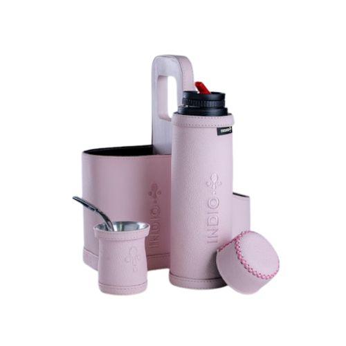 Set Matero De Ac Inox 1L Con Porta Mate Forrado En Cuero+Guampa+Bomb+Temate