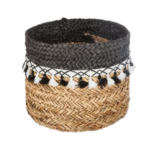 Canasta Seagrass Pompon 30X23Cm
