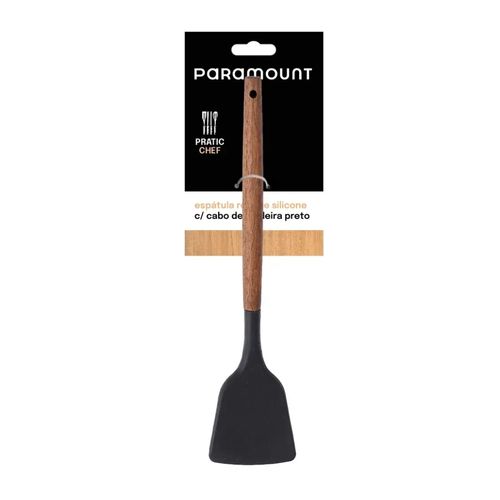 Espatula Recta De Silicona Con Mango De Madera Negro