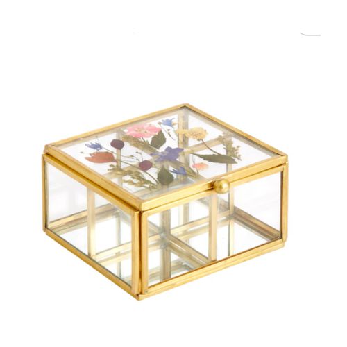 Caja Cuadrada Flores Flor Oro Multicolor