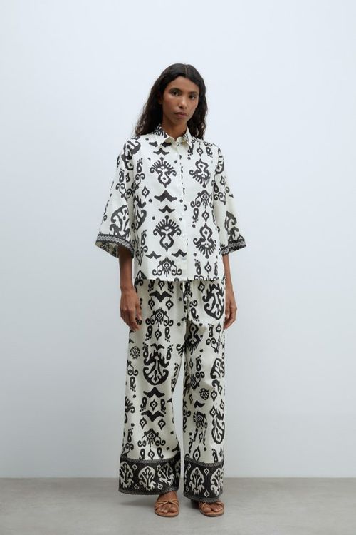 Camisa Estampada Con Lino