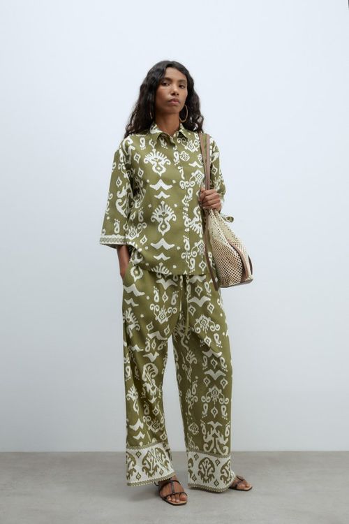 Camisa Estampada Con Lino