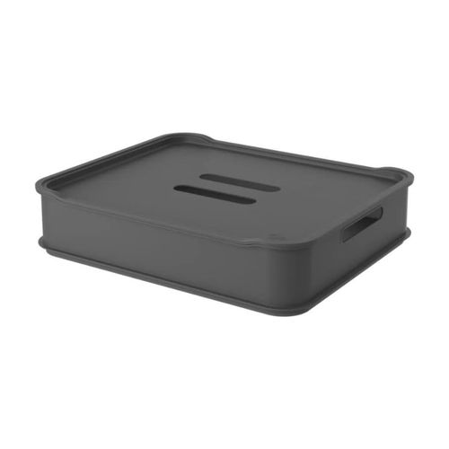 Canasta De Plastico Maxi De Plastico 6,0L - 38 X 31,6 X 8,4 Cm C/ Tapa-Gris Oscuro