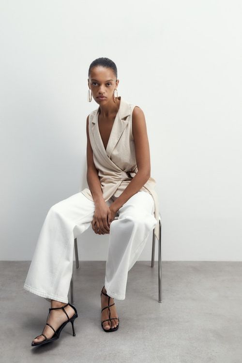 Chaleco Efecto Lino Hebilla