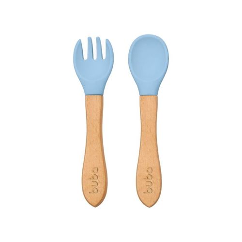 Set De 2 Cubiertos De Bambu C Punta De Silicona Azul