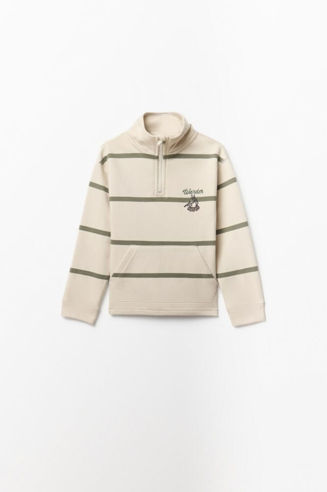 Sudadera Raya Verde Cremallera Cuello