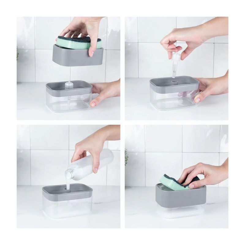 Dispensador Para Detergente Y Esponja Trium Gris