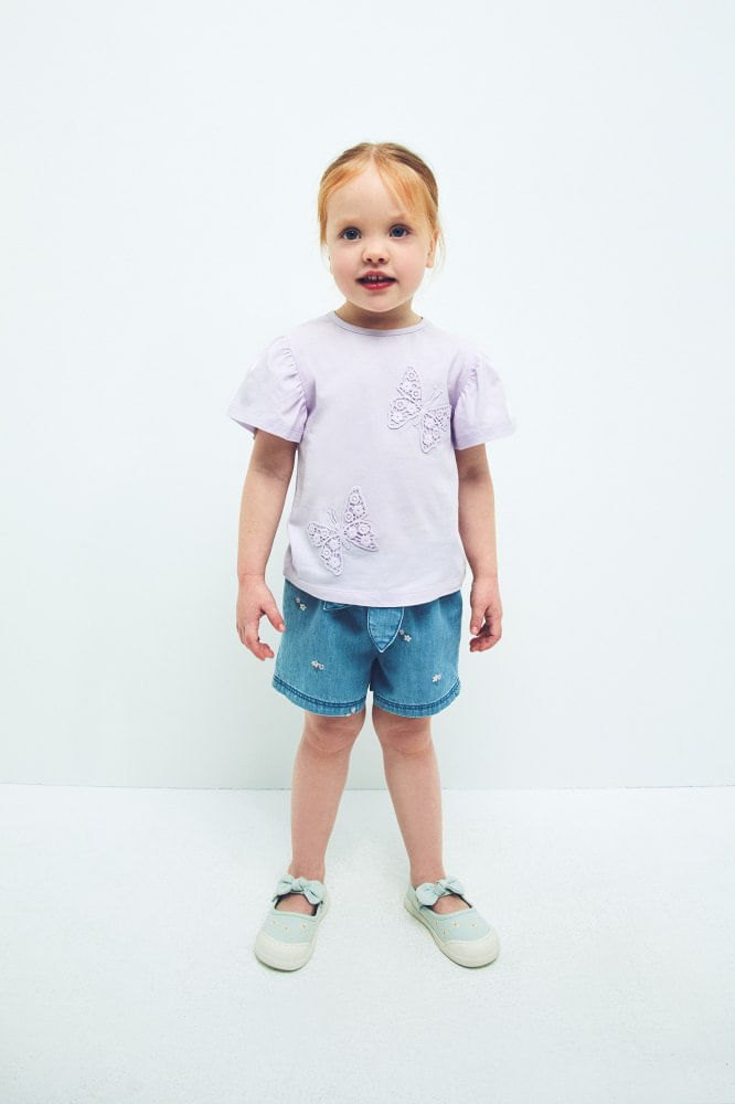 Short Light Denim Aop Bordado